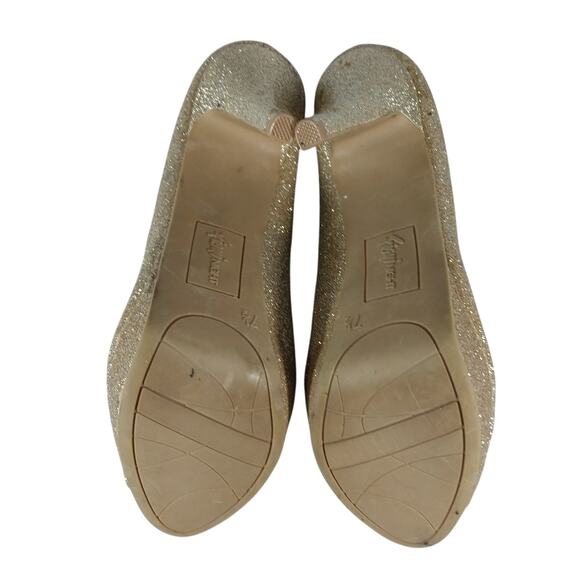 FIONI NIGHT! SHIMMERY GOLD STARDUST PEEP TOE STILETTO, PLATFORM HEELS! SZ 7.5M - Picture 9 of 10